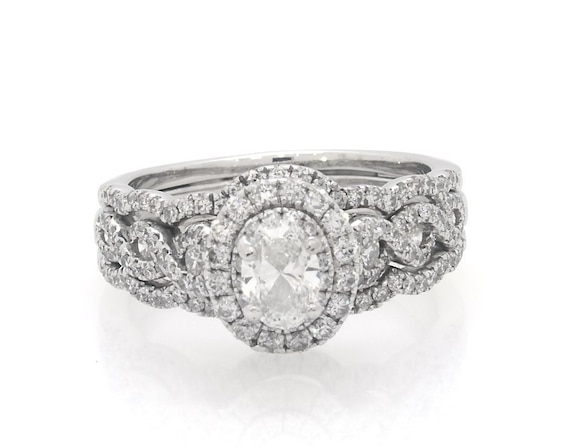 Previously Owned Neil Lane Oval-Cut Diamond Double Halo Bridal Set 1-/ ct tw 14K White Gold Size