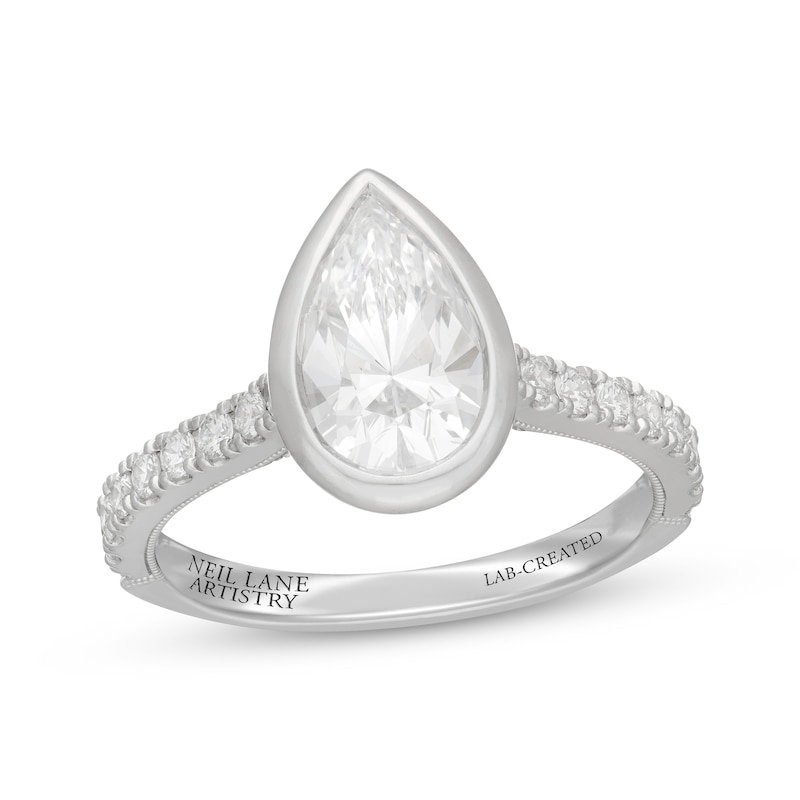 Main Image 1 of Previously Owned Neil Lane Artistry Pear-Shaped Lab-Grown Diamond Bezel-Set Engagement Ring 2 ct tw 14K White Gold