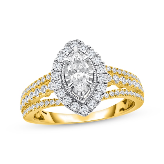 Previously Owned Marquise-Cut Diamond Halo Engagement Ring 1 ct tw 14K Yellow Gold