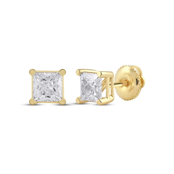 Previously Owned KAY Lab-Grown Diamonds Princess-Cut Solitaire Stud Earrings 1-1/2 ct tw 14K Yellow Gold (F/SI2)