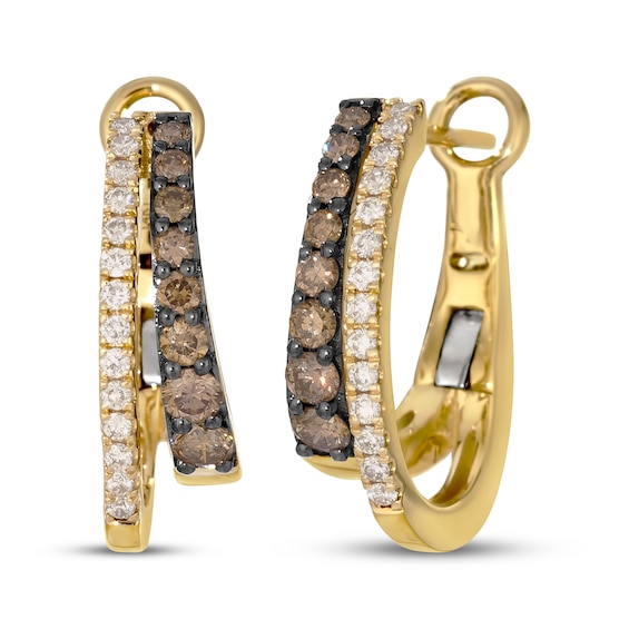Previously Owned Le Vian Desert Diamonds Good Karma Two-Row Split Hoop Earrings 1/2 ct tw 14K Honey Gold