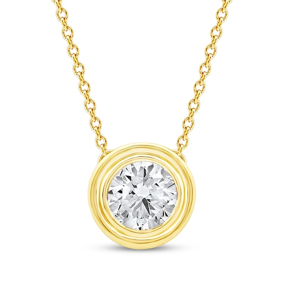 Previously Owned KAY Lab-Grown Diamonds Round-Cut Bezel-Set Solitaire Necklace 1/2 ct tw 10K Yellow Gold (F/SI2) 18"