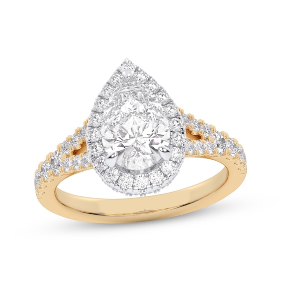 Previously Owned Lab-Grown Diamonds Pear-Shaped Halo Engagement Ring 2-1/4 ct tw 14K Two-Tone Gold
