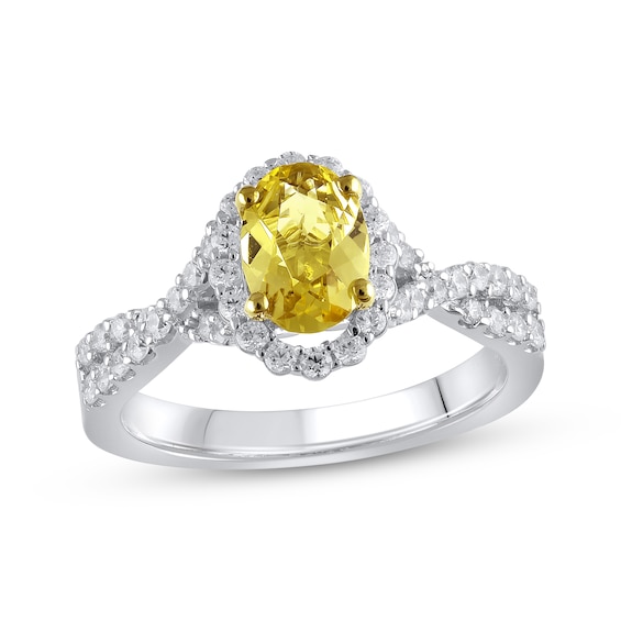 Previously Owned Lab-Grown Diamonds Yellow & White Oval-Cut Engagement Ring 1-1/2 ct tw 14K White Gold