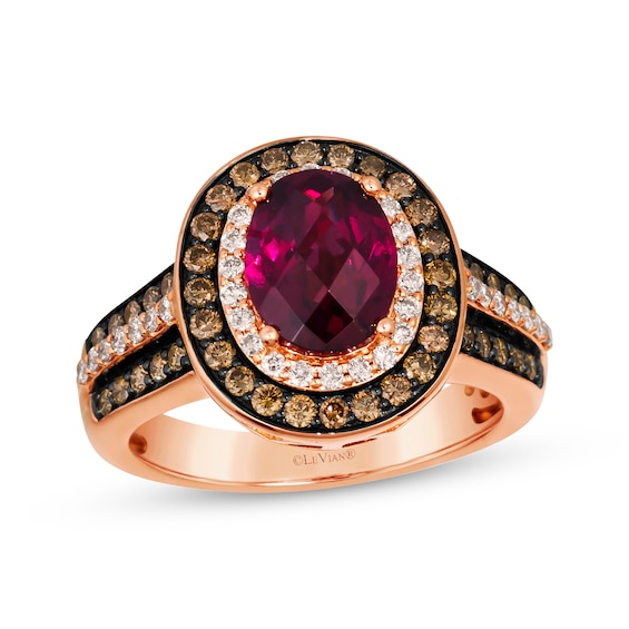 Previously Owned Le Vian Rhodolite Garnet Ring 7/8 ct tw Diamonds 14K Strawberry Gold