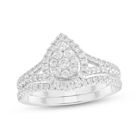 Previously Owned Multi-Diamond Pear-Shaped Halo Bridal Set 3/4 ct tw 10K White Gold