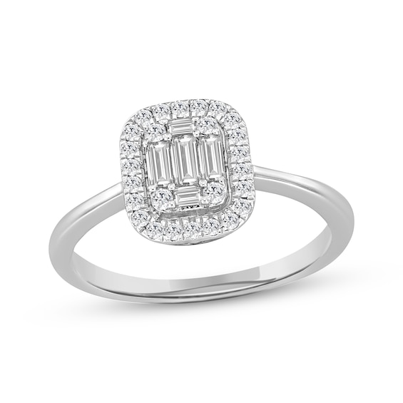 Previously Owned Baguette & Round-Cut Multi-Diamond Center Engagement Ring 3/8 ct tw 10K White Gold
