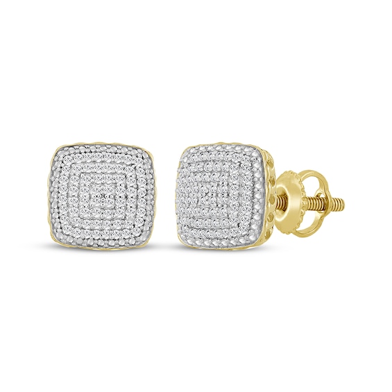 Previously Owned Men's Multi-Diamond Cushion-Shaped Stud Earrings 1/4 ct tw 10K Yellow Gold