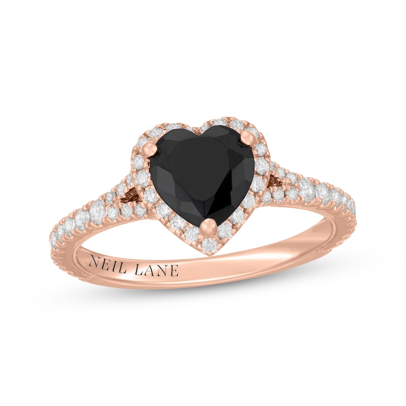 Main Image 1 of Previously Owned Neil Lane Heart-Shaped Black Diamond & White Diamond Engagement Ring 1-1/2 ct tw 14K Rose Gold