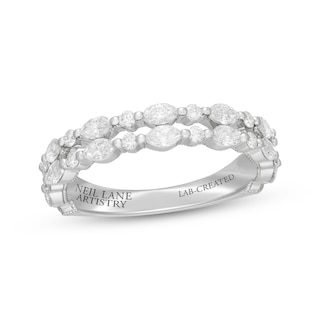Previously Owned Neil Lane Artistry Marquise & Round-Cut Lab-Grown Diamond Two-Row Anniversary Ring 1 ct tw 14K White Gold