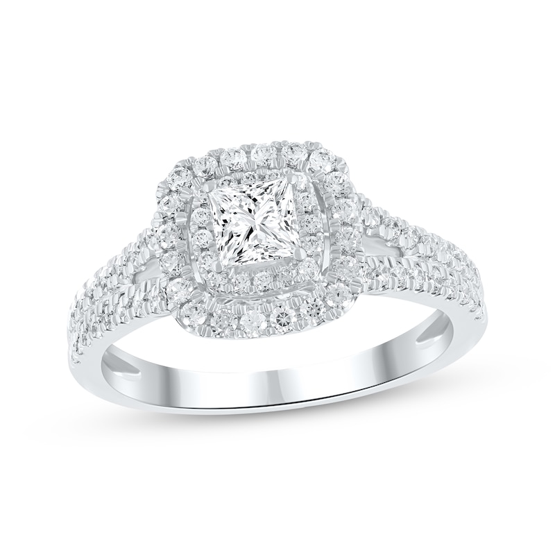 Main Image 1 of Previously Owned Lab-Grown Diamonds Princess-Cut Double Halo Engagement Ring 1 ct tw 14K White Gold
