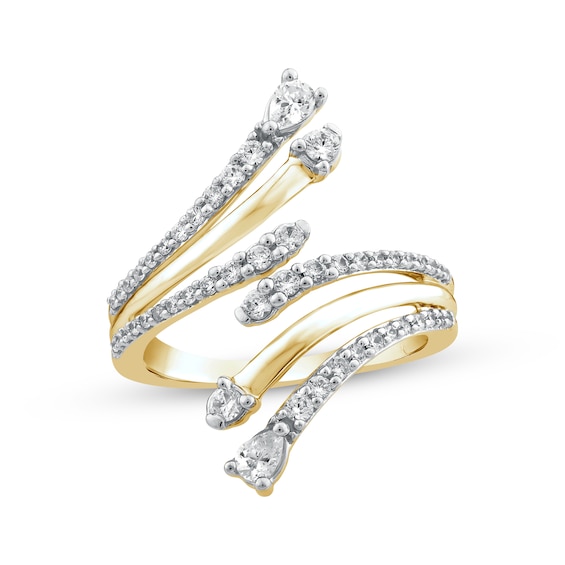 Previously Owned Pear-Shaped & Round-Cut Diamond Bypass Deconstructed Ring 5/8 ct tw 10K Yellow Gold