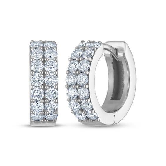 Previously Owned KAY Lab-Grown Diamonds Two-Row Pavé Huggie Hoop Earrings 1 ct tw 10K White Gold