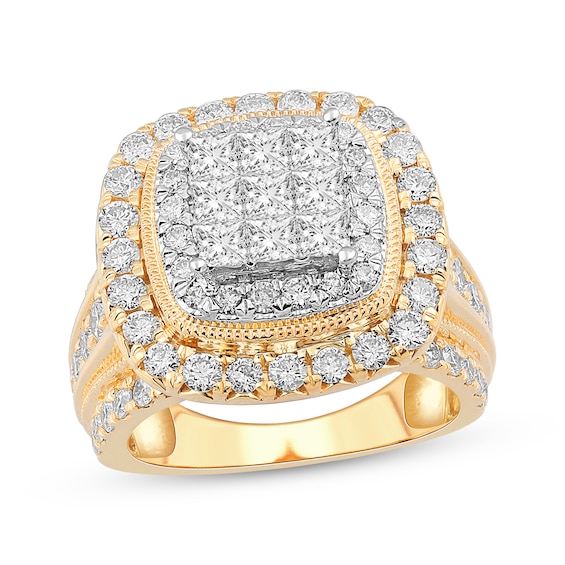 Previously Owned Princess-Cut Multi-Diamond Center Engagement Ring 3 ct tw 10K Yellow Gold