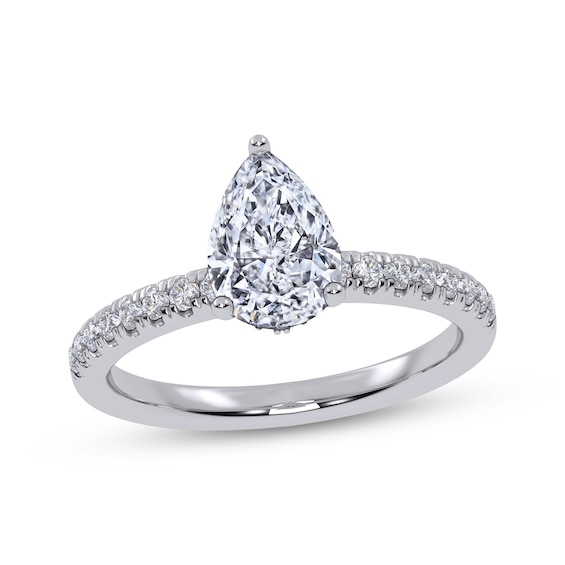 Previously Owned Lab-Grown Diamonds Pear-Shaped Hidden Halo Engagement Ring 1 ct tw 14K White Gold