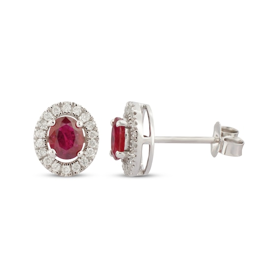 Previously Owned Oval-Cut Ruby & Diamond Stud Earrings 1/10 ct tw 10K White Gold