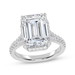 Previously Owned Lab-Grown Diamonds Emerald-Cut Halo Engagement Ring 5-1/2 ct tw 14K White Gold