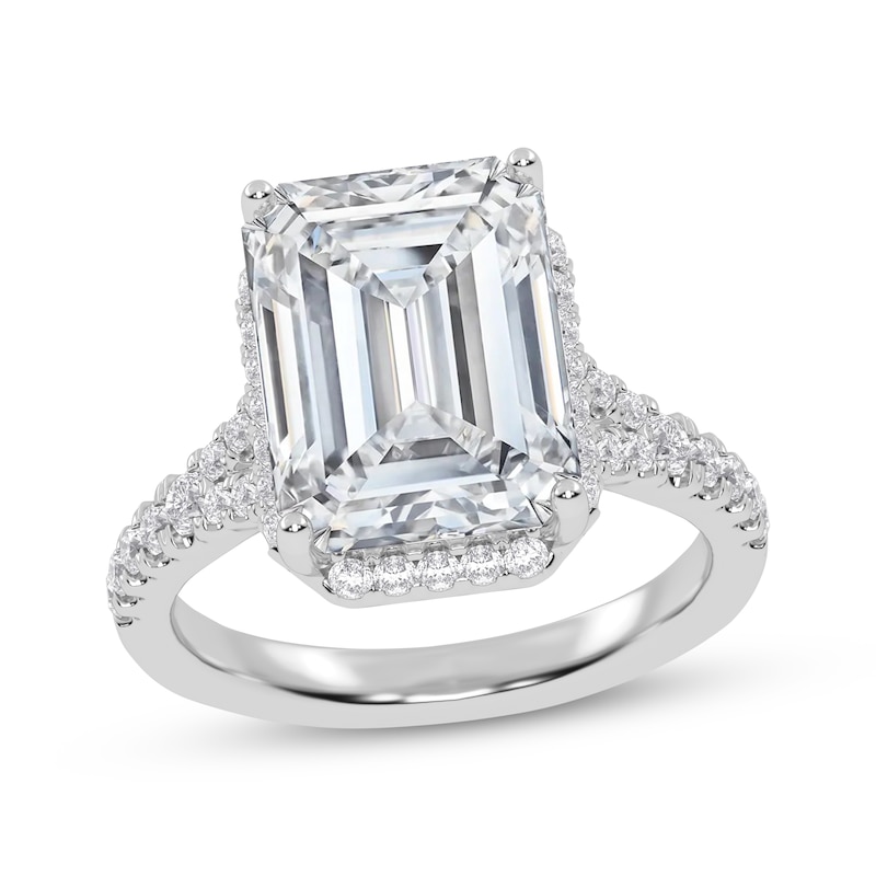 Main Image 1 of Previously Owned Lab-Grown Diamonds Emerald-Cut Halo Engagement Ring 5-1/2 ct tw 14K White Gold