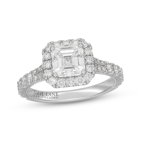 Previously Owned Neil Lane Artistry Square Emerald-Cut Lab-Grown Diamond Halo Engagement Ring 2-1/3 ct tw 14K White Gold