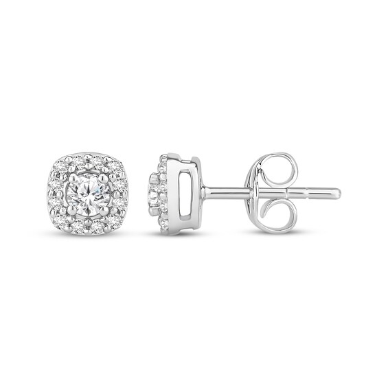 Previously Owned Diamond Cushion-Shaped Halo Stud Earrings 1/2 ct tw 10K White Gold