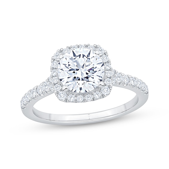 Previously Owned Lab-Grown Diamonds Round-Cut Cushion Halo Engagement Ring 2 ct tw 14K White Gold