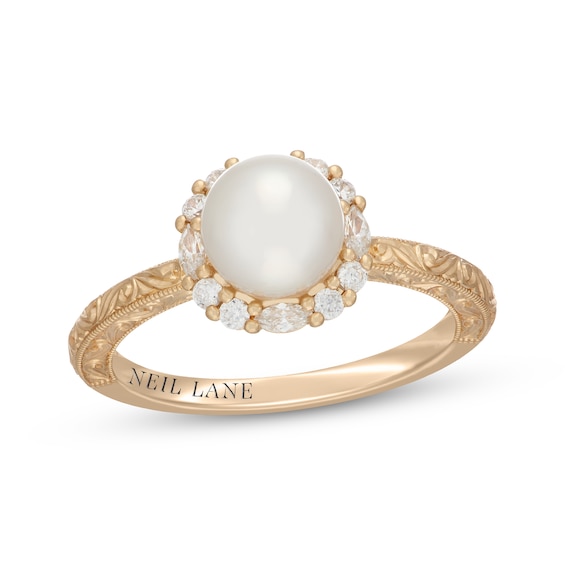 Previously Owned Neil Lane Cultured Akoya Pearl & Diamond Engagement Ring 1/4 ct tw 14K Yellow Gold