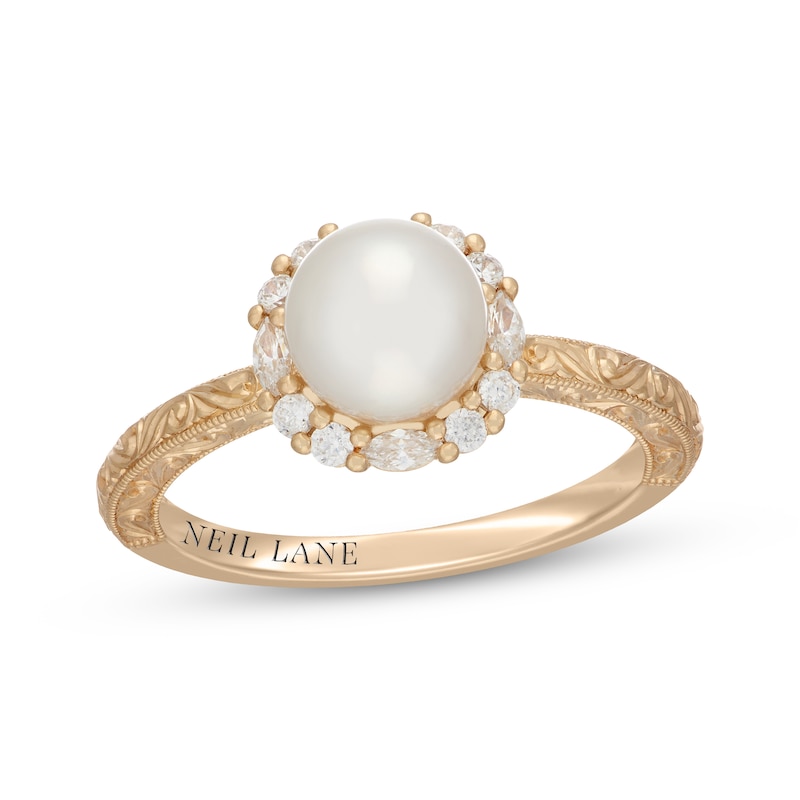 Main Image 1 of Previously Owned Neil Lane Cultured Akoya Pearl & Diamond Engagement Ring 1/4 ct tw 14K Yellow Gold