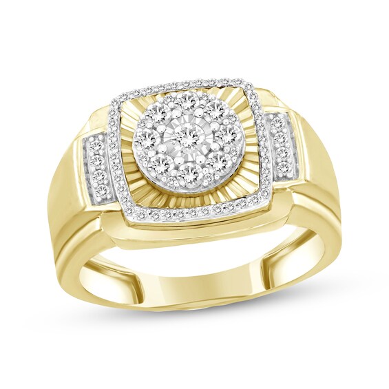 Previously Owned Men's Multi-Diamond Cushion Frame Ring 1/2 ct tw 10K Yellow Gold