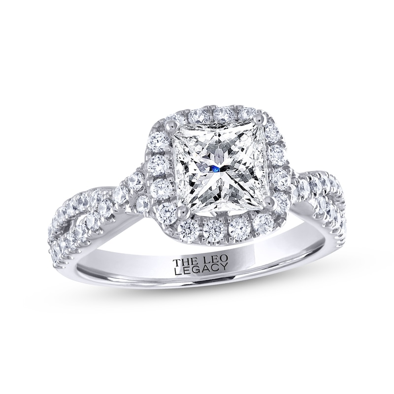 Main Image 1 of Previously Owned THE LEO Legacy Lab-Grown Diamond Princess-Cut Halo Engagement Ring 2 ct tw 14K White Gold