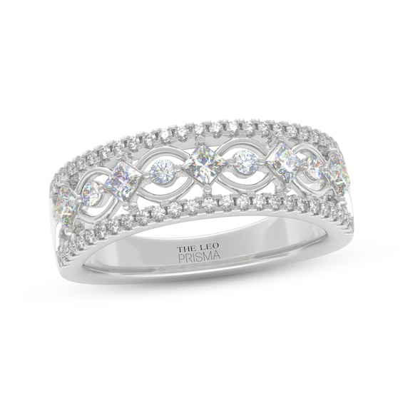 Previously Owned THE LEO Prisma Diamond Princess & Round-Cut Anniversary Ring 3/4 ct tw 14K White Gold
