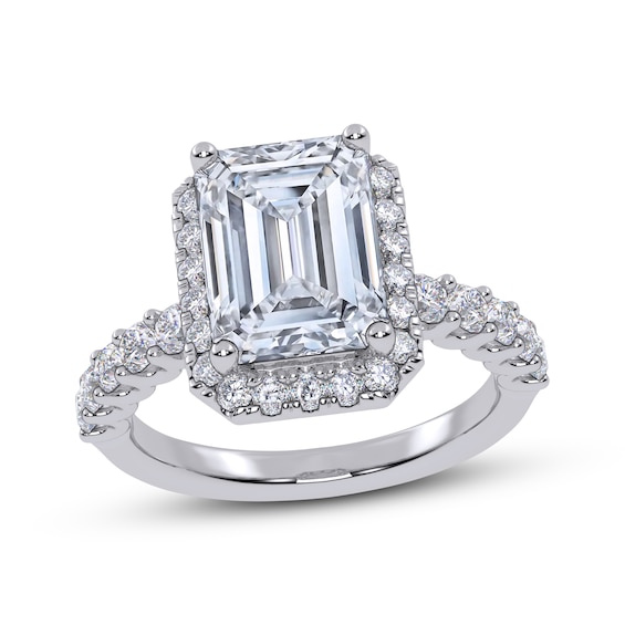 Previously Owned KAY Emerald-Cut Lab-Grown Diamond Halo Engagement Ring 3-3/4 ct tw 14K White Gold