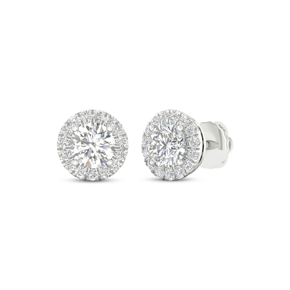 Previously Owned KAY Lab-Grown Diamonds Round-Cut Halo Stud Earrings 1-1/2 ct tw 14K White Gold (F/VS2)