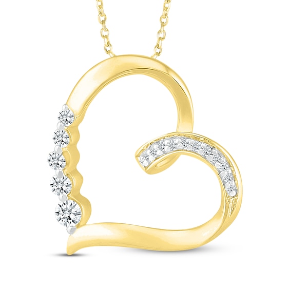 Previously Owned Diamond Tilted Heart Necklace 1/8 ct tw 10K Yellow Gold 18"
