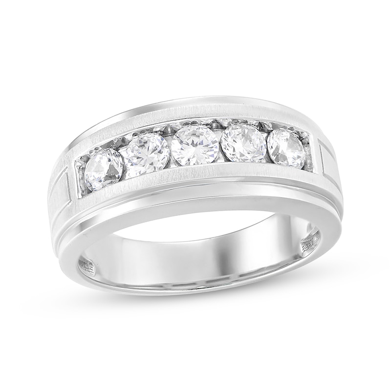 Main Image 1 of Previously Owned Men's Lab-Grown Diamonds Five-Stone Wedding Band 1 ct tw 14K White Gold