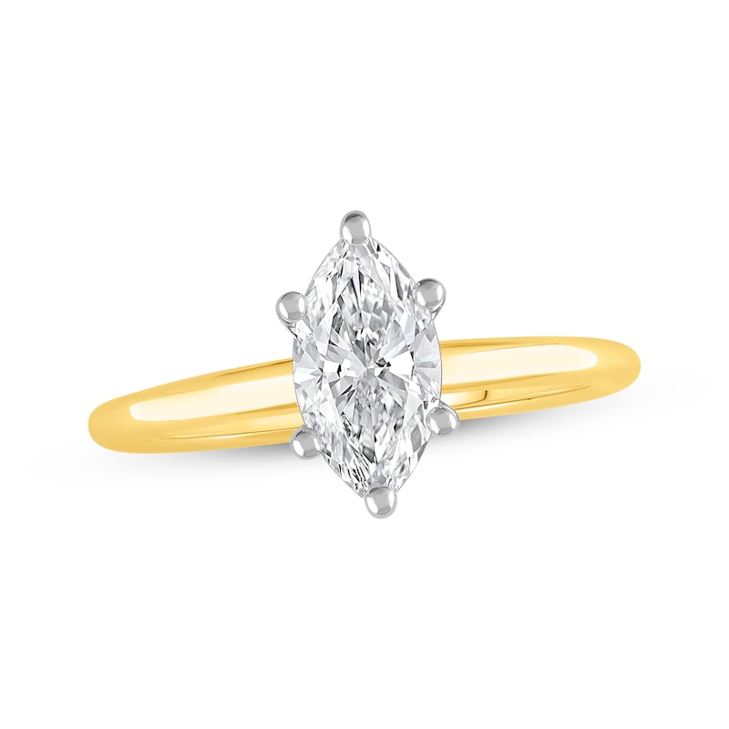 Main Image 1 of Previously Owned Marquise-Cut Lab-Grown Diamond Solitaire Engagement Ring 1 ct tw 14K Yellow Gold (F/VS2)
