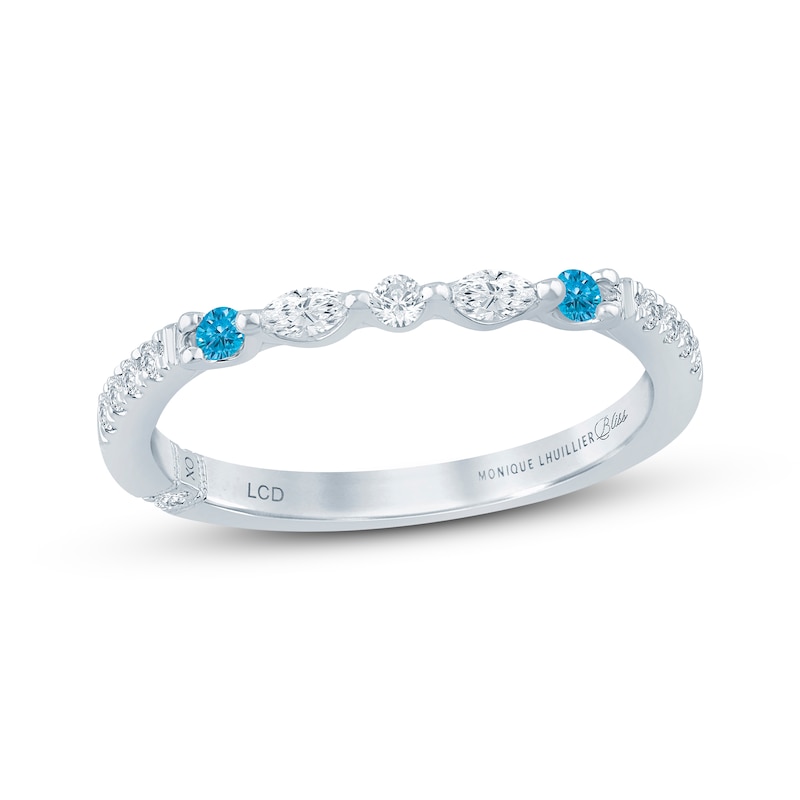 Main Image 1 of Previously Owned Monique Lhuillier Bliss Blue & White Lab-Grown Diamond Anniversary Ring 1/4 ct tw 18K White Gold