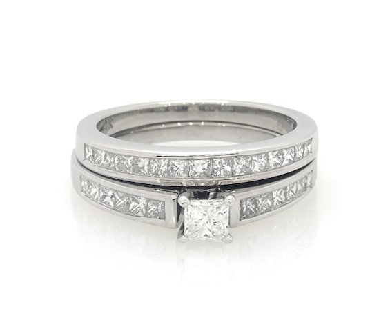 Previously Owned Princess-Cut Diamond Bridal Set 7/8 ct tw 14K White Gold Size 6.75