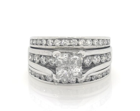 Previously Owned Princess-Cut Quad Diamond Bridal Set 1-5/8 ct tw 14K White Gold Size 6.5
