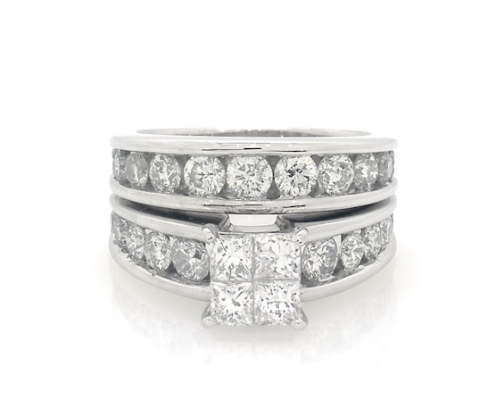 Previously Owned Princess-Cut Quad Diamond Bridal Set 3 ct tw 14K White Gold Size 7