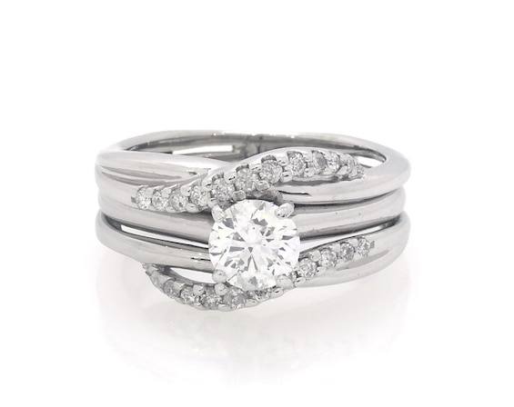 Previously Owned Round-Cut Diamond Bridal Set 3/4 ct tw 10K & 14K White Gold Size 5.5