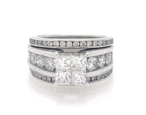 Previously Owned Princess-Cut Quad Diamond Bridal Set 2-7/8 ct tw 14K White Gold Size 6
