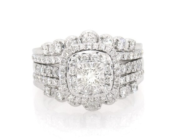 Previously Owned Princess-Cut Diamond Double Halo Bridal Set 1-5/8 ct tw 14K White Gold Size 7
