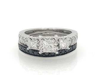 Previously Owned Princess-Cut Three-Stone Black & White Diamond Bridal Set 1-1/5 ct tw 10K & 14K White Gold Size 5.25
