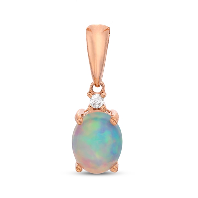 Main Image 1 of Previously Owned Natural Opal Charm Diamond Accent 10K Rose Gold