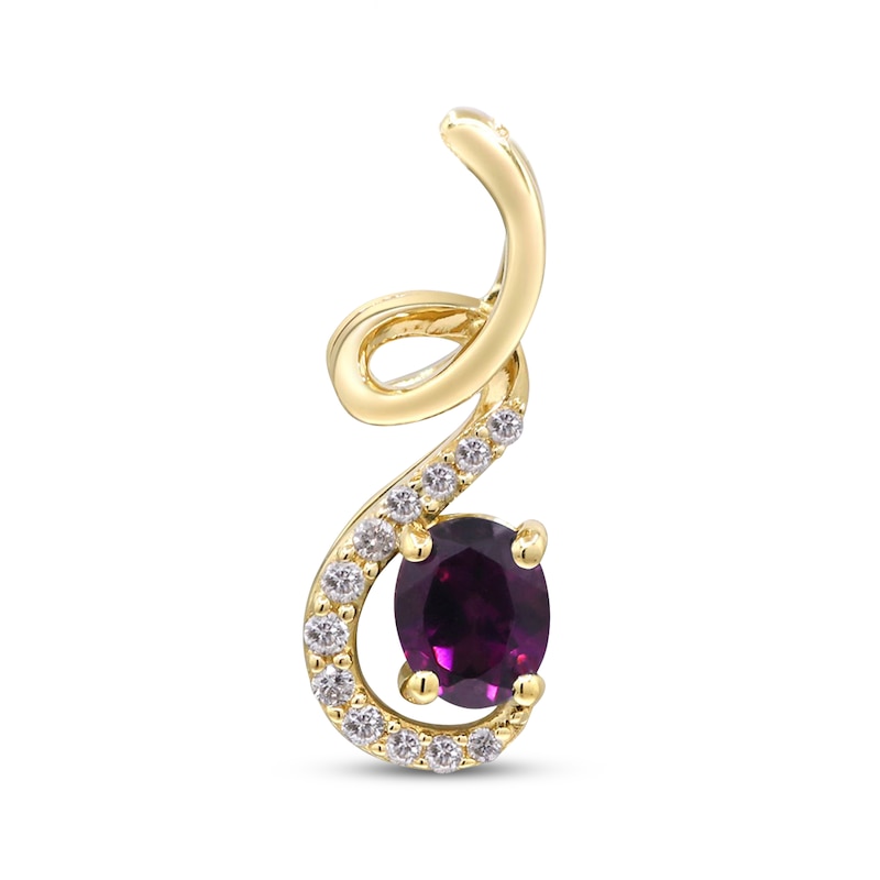 Main Image 1 of Previously Owned Oval-Cut Rhodolite Garnet & Diamond Ribbon Charm 1/20 ct tw 10K Yellow Gold