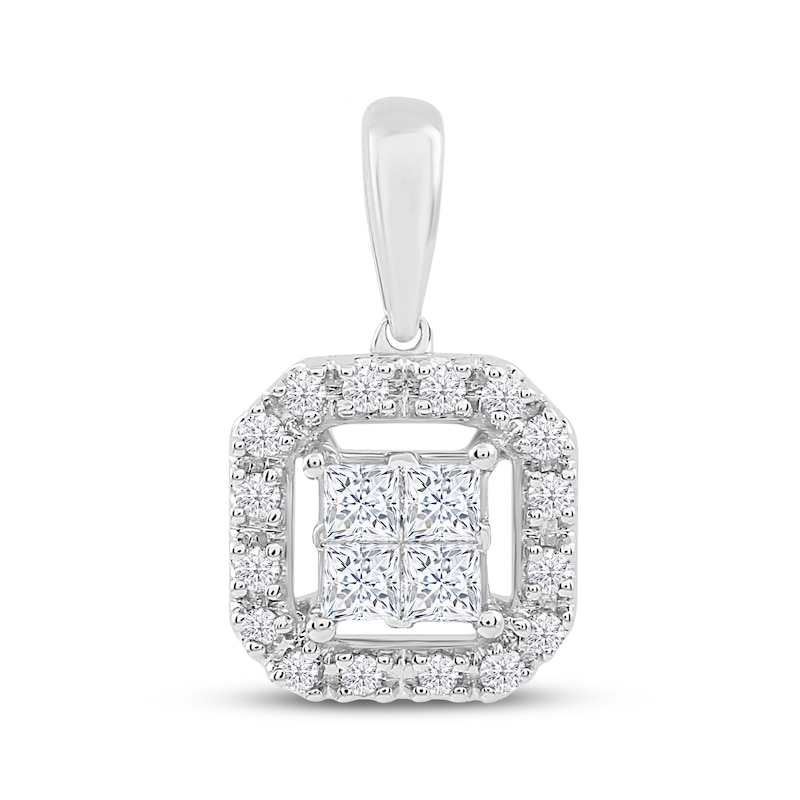 Main Image 1 of Previously Owned Princess-Cut Quad Diamond Halo Charm 1/4 ct tw 10K White Gold