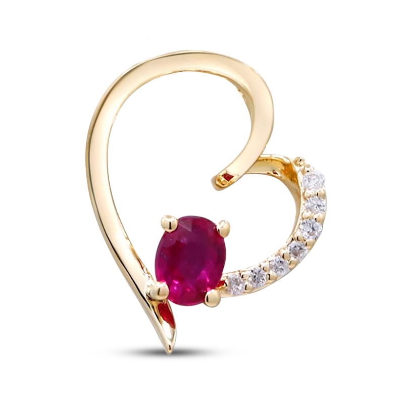Main Image 1 of Previously Owned Natural Oval-Cut Ruby & Diamond Accent Tilted Heart Charm 10K Yellow Gold
