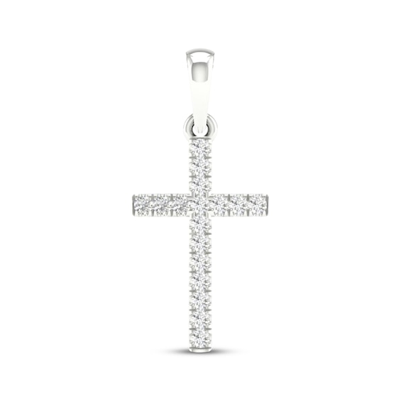 Previously Owned Diamond Cross Charm 1/10 ct tw Round-Cut 10K White Gold