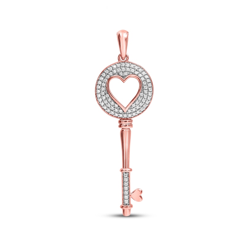 Main Image 1 of Previously Owned Diamond Heart & Key Charm 1/4 ct tw Round-cut 10K Rose Gold