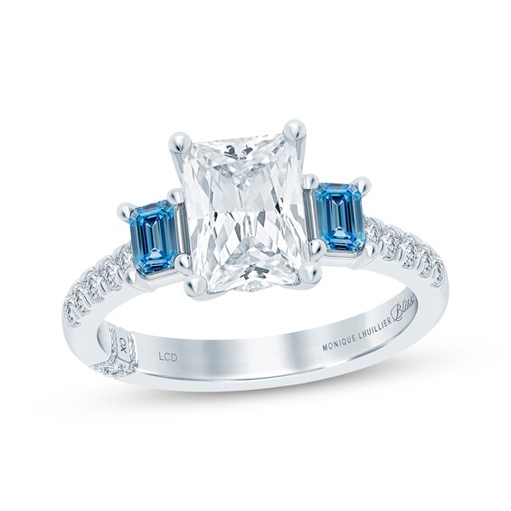 Previously Owned Monique Lhuillier Bliss Radiant-Cut White & Blue Lab-Grown Diamond Engagement Ring 2-5/8 ct tw 18K White Gold